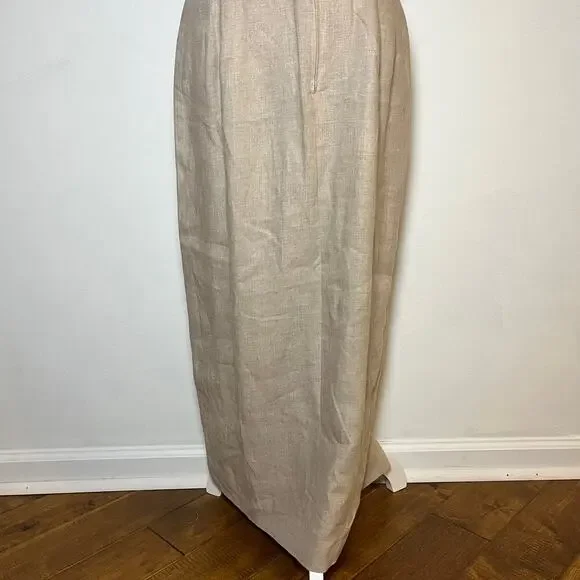 Vintage Maggy London 100% Linen Maxi Dress Beige Size 10 Belt 80s 90s Business - Picture 15 of 15